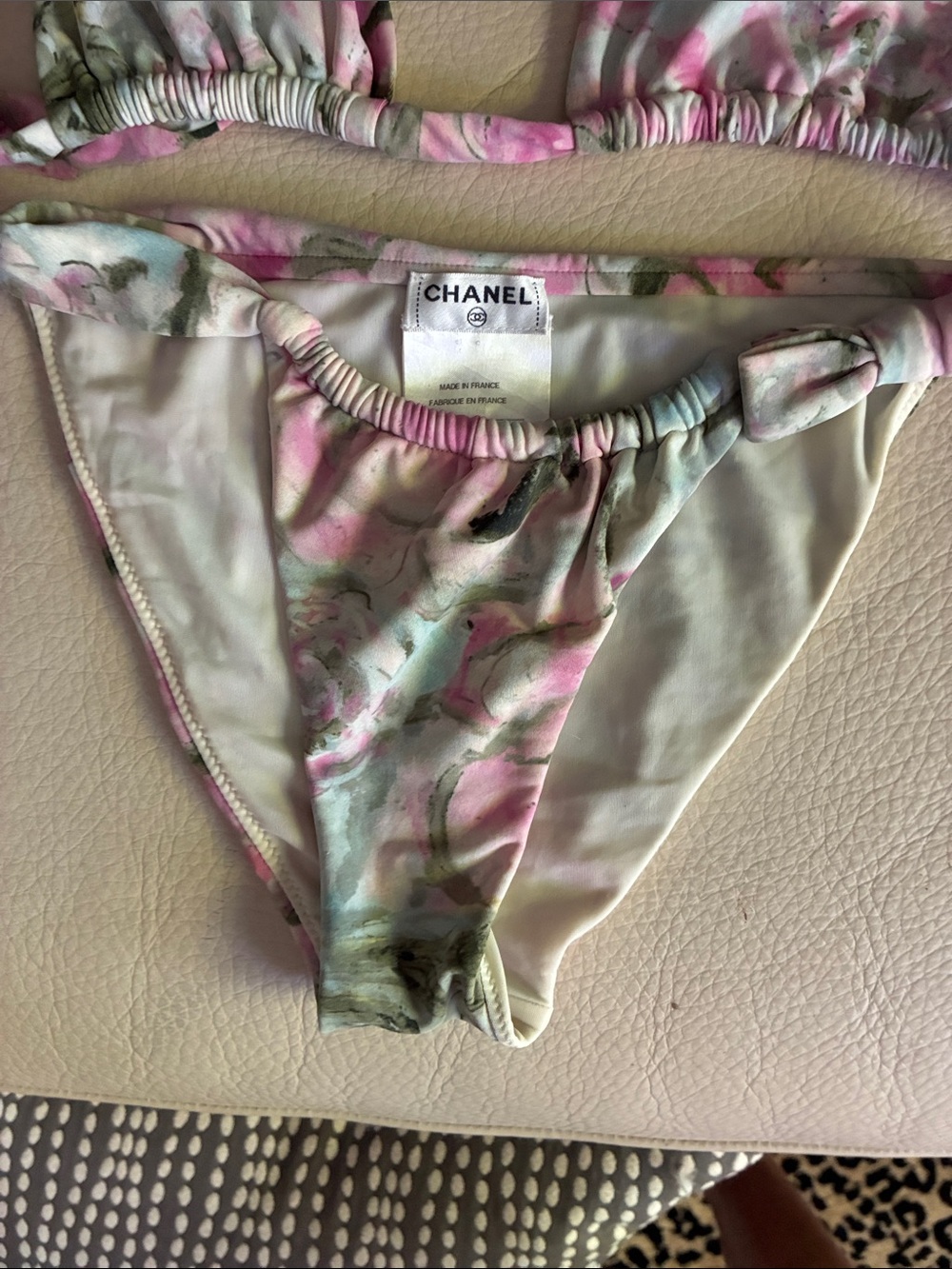 CHANEL Pastel Floral Triangle Bikini in Pink and Green - Picture 5 of 12